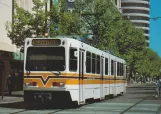 Postkort: Sacramento sporvognslinje Gul med ledvogn 119 på O Street (1987)