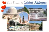Postkort: Saint-Étienne sporvognslinje T1 med lavgulvsledvogn 906 nær L'hôtel de ville (1992)