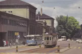 Postkort: Schaffhausen sporvognslinje 1 med motorvogn 11 ved Bahnhof (1960)
