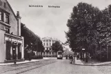Postkort: Schwerin sporvognslinje 1 på Moltkeplatz (Platz der Freiheit) (1908)