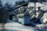 Postkort: Stockholm sporvognslinje 14 med motorvogn 178 ved Korpmossevägen (1963-1964)