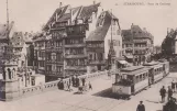 Postkort: Strasbourg sporvognslinje 6 med bivogn 57 på Pont du Corbeau (1909)