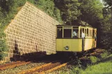 Postkort: Wuppertal Barmer Bergbahn med motorvogn Barmer Bergbahn 5 nær Toelleturm (1958)