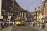 Postkort: Würzburg sporvognslinje 4 med ledvogn 271 ved Dom (1986)