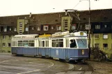 Postkort: Zürich ledvogn 1801 ved remisen Tramdepot Irchel (1975)