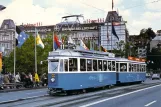 Postkort: Zürich sporvognslinje 11 med motorvogn 1408 på Quaibrücke (1974)