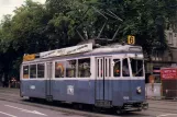 Postkort: Zürich sporvognslinje 6 med motorvogn 1383 på Gessnerallee (1985)