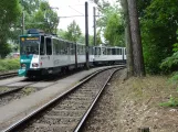 Potsdam sporvognslinje 91 med ledvogn 149 "Szeged" ved Bhf Rehbrücke (2023)