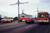 Sankt Petersborg sporvognslinje 34 med motorvogn 6571 på Troitskiy most (1992)
