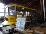Santa Clara motorvogn 143 inde i Trolley Barn (2023)