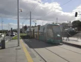 Santa Cruz de Tenerife sporvognslinje 1 med lavgulvsledvogn 14 på Calle Radio Aficionados (2017)