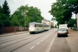 Schwerin sporvognslinje 1 med motorvogn 108 på Heinrich Seidel Straße (2001)