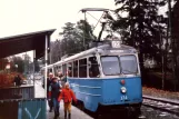 Stockholm sporvognslinje 12 Nockebybanan med motorvogn 374 "Lappland" ved Nockeby (1984)