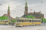 Tegning: København sporvognslinje 11 på Rådhuspladsen (1946)