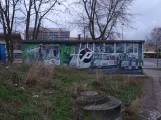 Tegning: Potsdam ledvogn 154 foran Hautbahnhof (2018)
