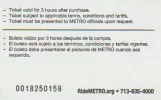 Timebillet til Metropolitan Transit Authority of Harris County (METROrail), bagsiden (2018)