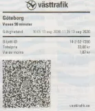 Voksenbillet til Göteborgs Spårvägar (GS), forsiden (2020)