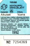 Voksenbillet til Kaupunkiliikenne / Stadstrafik, forsiden (1992)