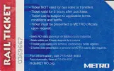 Voksenbillet til Metropolitan Transit Authority of Harris County (METROrail), bagsiden (2018)