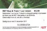 Voksenbillet til Rotterdamse Elektrische Tram (RET), bagsiden (2010)