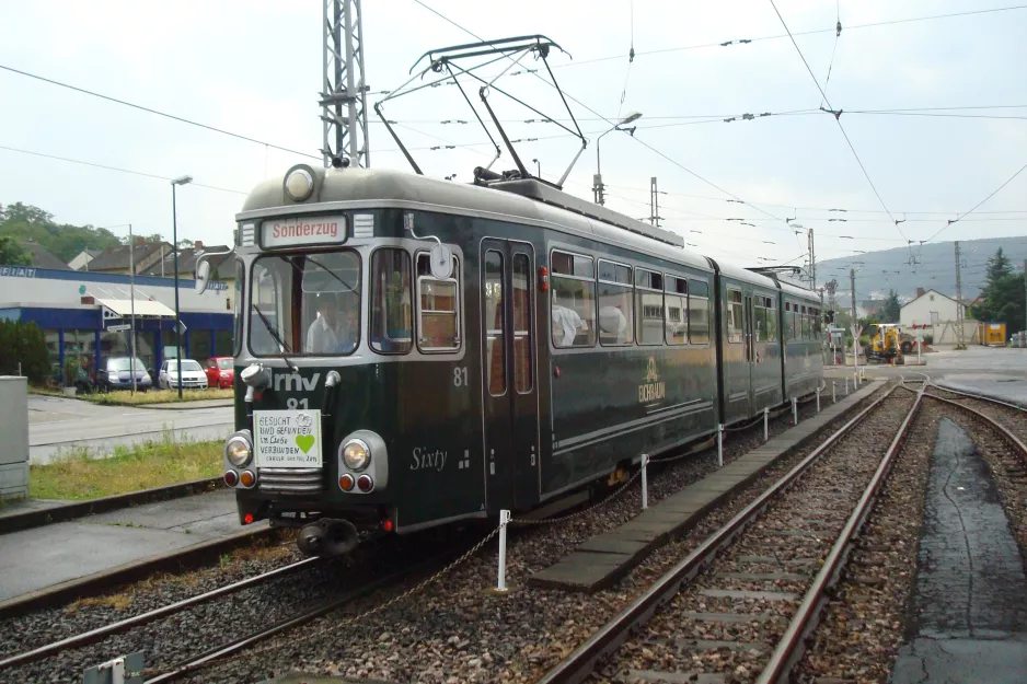 Bad Dürkheim Eventfahrzeuge med bryllupssporvogn 81 "Sixty" ved Rhein-Haardtbahn,  Mannheimer Straße (2014)