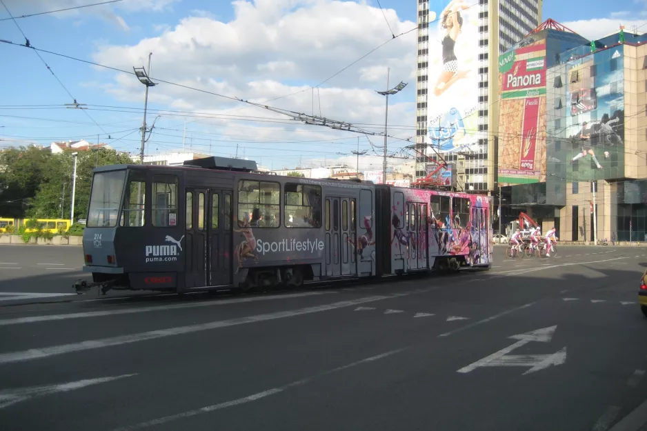 Beograd sporvognslinje 2 med ledvogn 214 på Trg Slavija (2008)