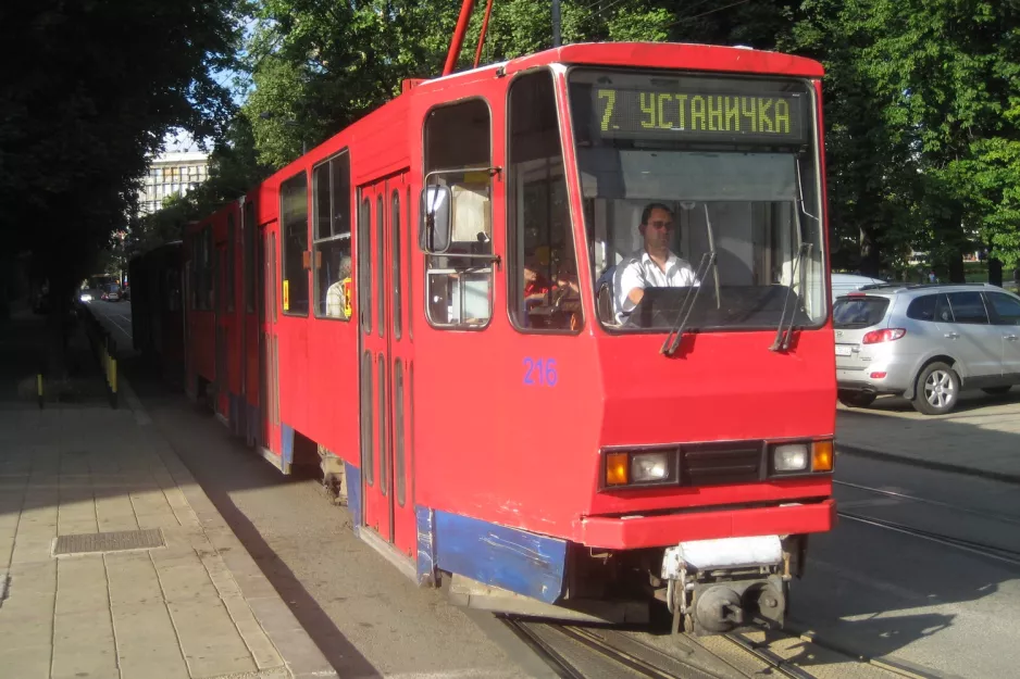 Beograd sporvognslinje 7 med ledvogn 216 på Beogradska (2008)