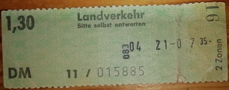 Børnebillet til Kieler Verkehr (KVAG), forsiden (1980)
