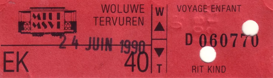 Børnebillet til Sporvognsmuseet i Bruxelles (MSVB/MTUB) (1990)