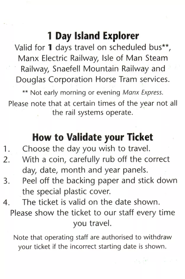 Dagkort til Douglas Bay Horse Tramway, bagsiden (2006)
