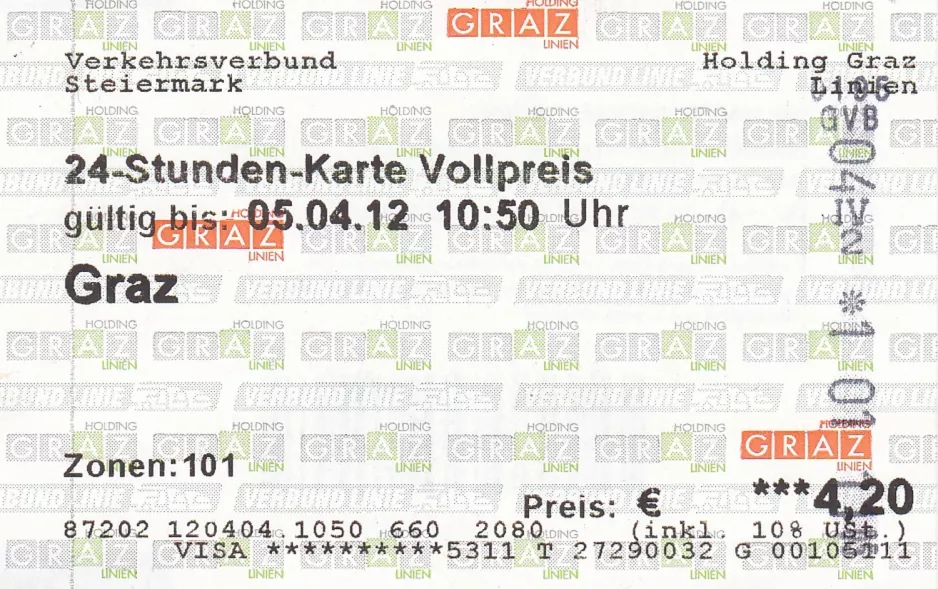 Dagkort til Holding Graz Linien, forsiden (2012)