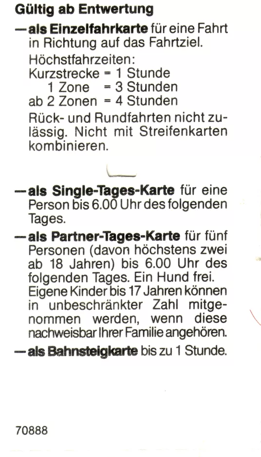Dagkort til Münchner Verkehrsgesellschaft (MVG), bagsiden (1998)