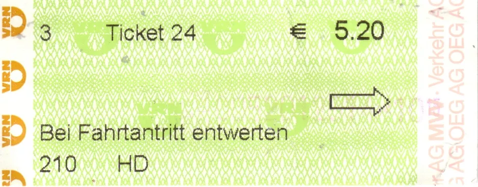Dagkort til Rhein-Neckar-Verkehr in Heidelberg (RNV), forsiden (2009)