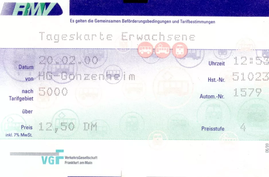 Dagkort til Verkehrsgesellschaft Frankfurt am Main (VGF) (2000)