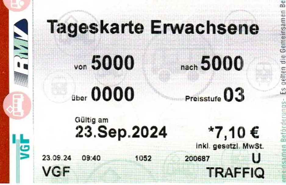 Dagkort til Verkehrsgesellschaft Frankfurt am Main (VGF), forsiden (2024)