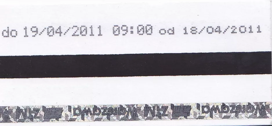 Dagkort til Warszawki Transport Publiczny (WTP), bagsiden (2011)