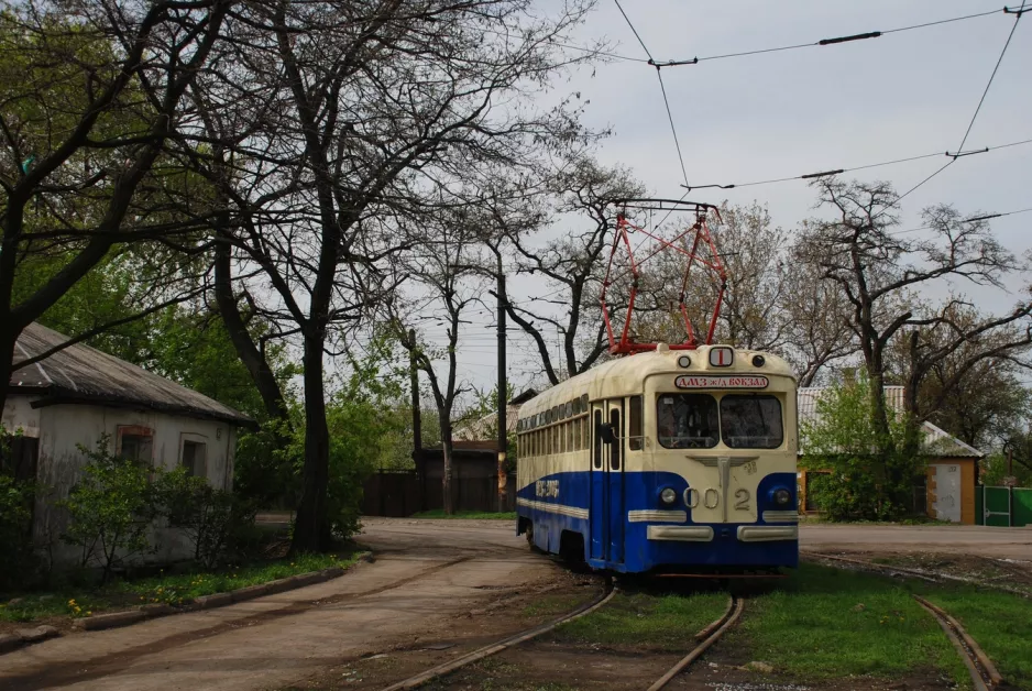 Donetsk museumsvogn 002 i krydset Chervonozhovtneva Street/Prystatsiina Street (2011)