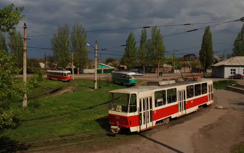 Donetsk sporvognslinje 16 med motorvogn 4141 ved Rutchenkove (2011)