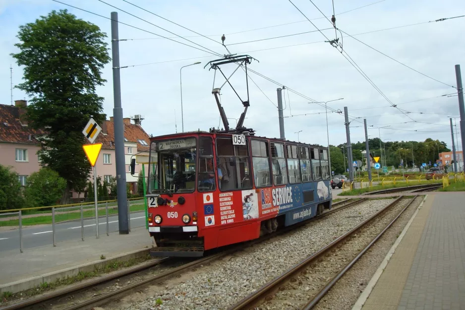 Elbląg sporvognslinje 2 med motorvogn 050 ved Druska (2011)