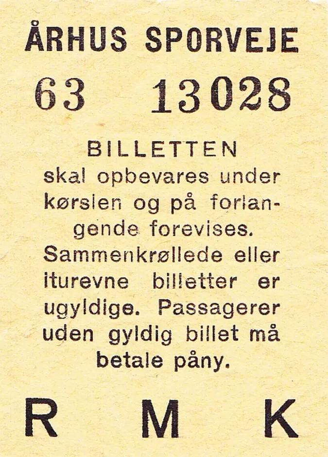Enkeltbillet til Århus Sporveje (ÅS) (1952)