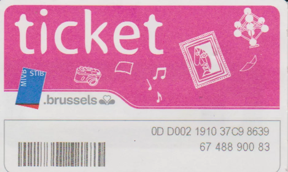 Enkeltbillet til Bruxelles Interkommunale Transport Selskab (MIVB/STIB), forsiden (2017)
