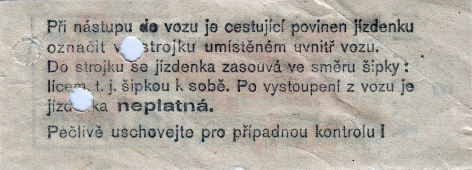 Enkeltbillet til Dopravní podnik hlavního města Prahy (DPP), bagsiden (1978)