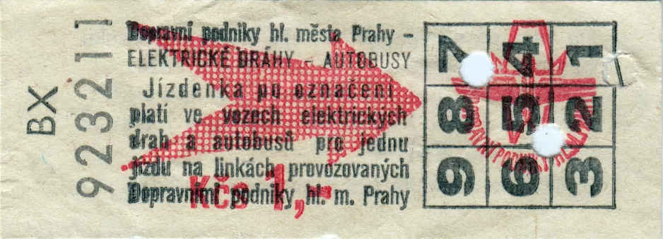 Enkeltbillet til Dopravní podnik hlavního města Prahy (DPP), forsiden (1978)
