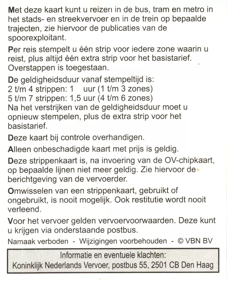 Enkeltbillet til Gemeentevervoerbedrijf Amsterdam (GVB), bagsiden (2007)