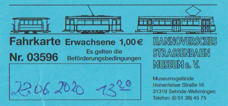 Enkeltbillet til Hannoversches Straßenbahn-Museum (HSM) (2020)