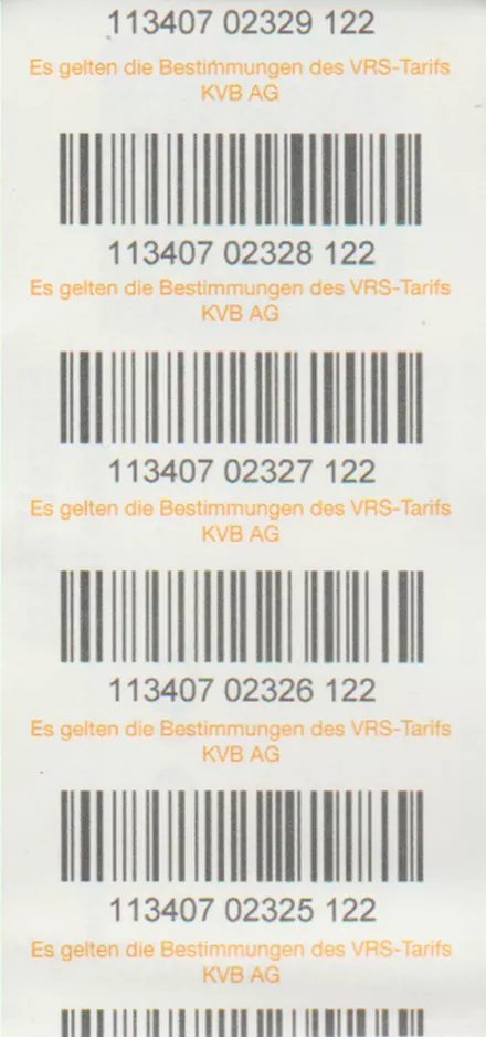Enkeltbillet til Kölner Verkehrs-Betriebe (KVB), bagsiden (2018)