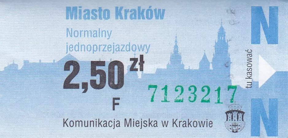 Enkeltbillet til Miejskie Przedsiębiorstwo Komunikacyjne w Krakowie (MPK Kraków), forsiden (2011)