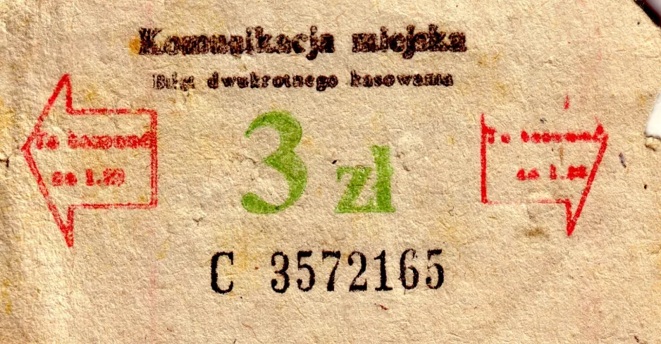 Enkeltbillet til Warszawki Transport Publiczny (WTP), forsiden (1984)