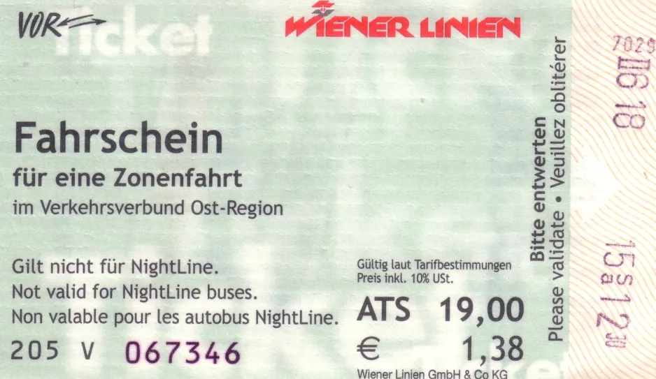 Enkeltbillet til Wiener Linien (2001)