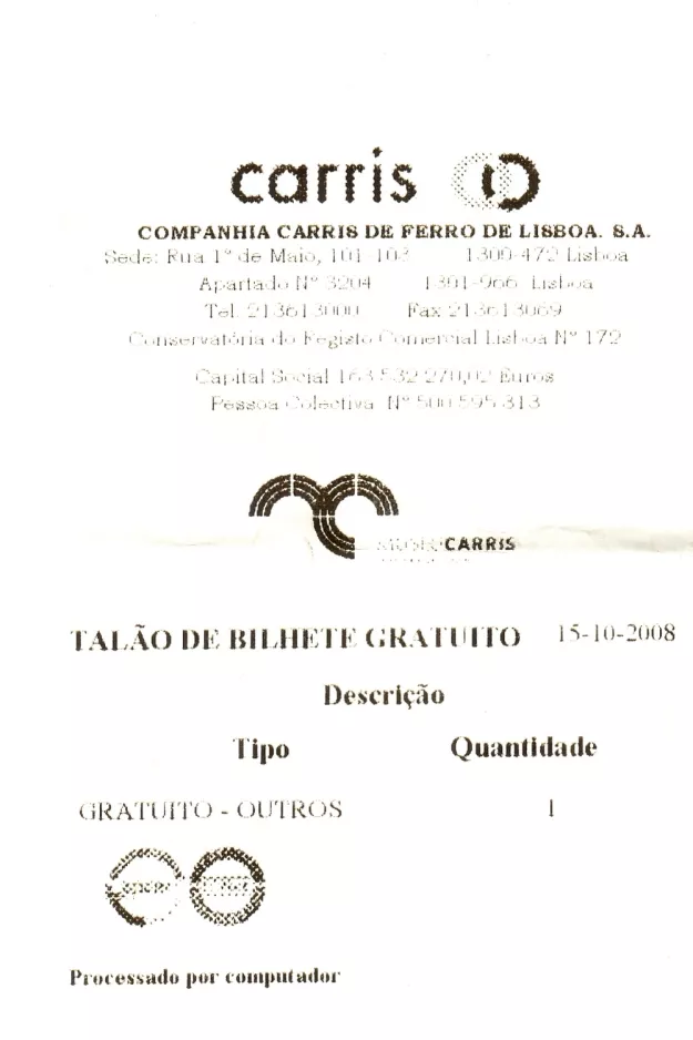 Fribillet til Museu da Carris (2008)